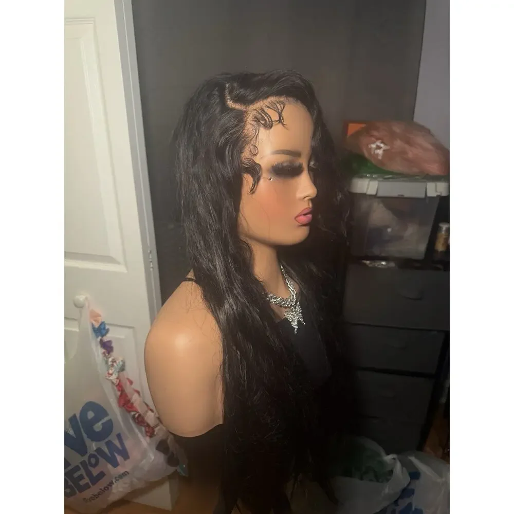 13x6 Natural Black Human Hair Blend Wig 28-30” Pre-Plucked Baby Hairs
